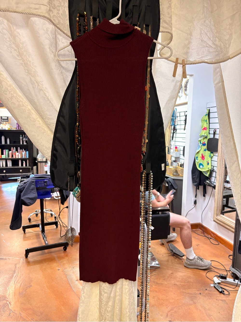 Shinestar Sleeveless Turtleneck Ribbed Midi Dress - Burgundy